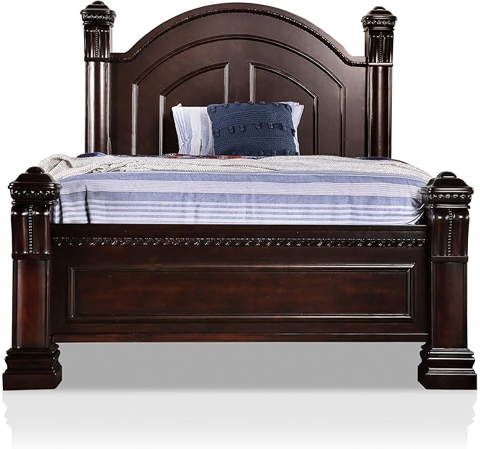 Furniture of America FOA Oulette 3pc Cherry Solid Wood Bedroom Set - King + Nightstand + Chest