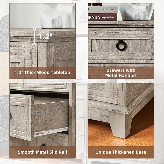 Joaxswe Farmhouse 5 Drawer Dresser for Bedroom, 33.2" Tall Small Dressers & Chest of Drawers, Rustic Wood Dresser with Metal Handle, Storage Organizer Closet for Living Room, Hallway,Entryway - Image 3