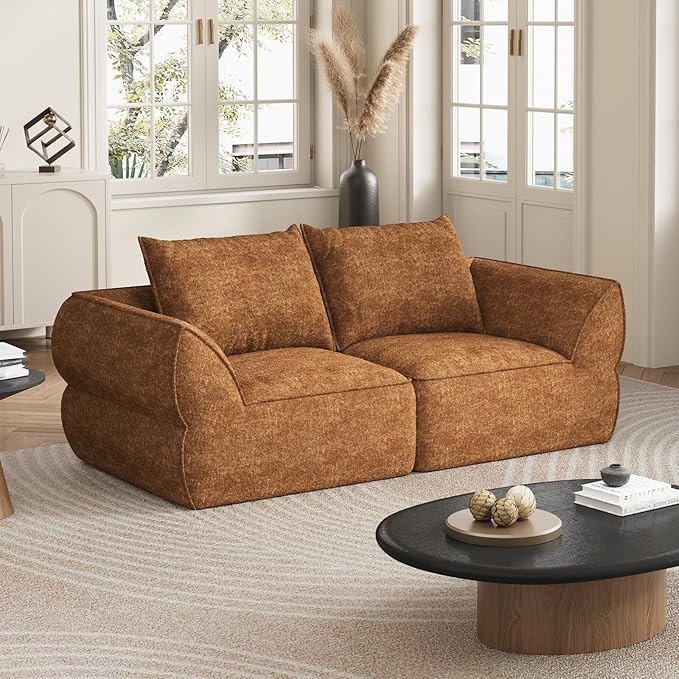 76.4" Cloud Loveseat Sofa, Deep Seat Couch with Pillows, Modern Comfortable Upholstery Boneless Sofa, 1 piece for Living Room, Bedroom, Apartment, Removable Cover，No Assembly Required, Orange
