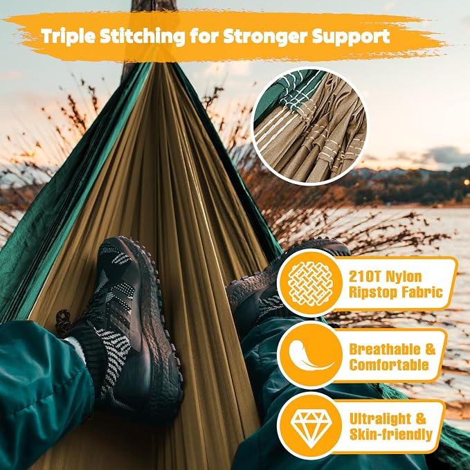 NATUREFUN Ultra-Light Travel Camping Hammock | 300kg Load Capacity,Breathable,Quick-Drying | 2 x Premium Carabiners,2 x Nylon Slings Included | Outdoor Indoor Garden - Image 4