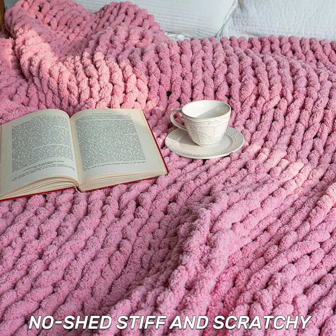 Chunky Knit Blanket - Luxury Soft Cozy 50 * 60 Throw Blanket,100% Woven Blanket Rope Knot Throw Blanket for Couch, Sofa, Home Decor, Gift - Machine Washable (Pink, 50 * 60)