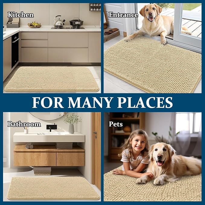 OLANLY Dog Door Mat for Muddy Paws 24x16, Absorbs Moisture and Dirt, Absorbent Non-Slip Washable Doormat, Quick Dry Chenille Mud Mat for Dogs, Entry Indoor Entryway Carpet for Inside Floor, Sand - Image 8