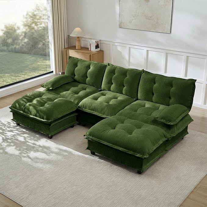 108" U Shaped Modular Sectional Sofa Couches for Living Room, Cloud Couch with Movable Ottomans, Comfy Chenille Sofa with Pillow-top Armrest for Bedroom Apartment | Free Combination, Tufted