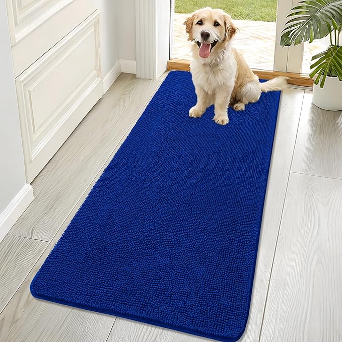 OLANLY Dog Door Mat for Muddy Paws 70x32, Absorbs Moisture and Dirt, Absorbent Non-Slip Washable Doormat, Quick Dry Chenille Mud Mat for Dogs, Entry Indoor Entryway Carpet for Inside Floor, Royal Blue by OLANLY