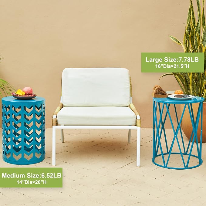 Y&M Set of 3 Nesting Metal Round Coffee Table, Side Table End Table for Indoor Outdoor Multifunctional Use,Heavy Duty Metal Plant Stand Decorative Garden Stool- Blue(Ship from US) - Image 2