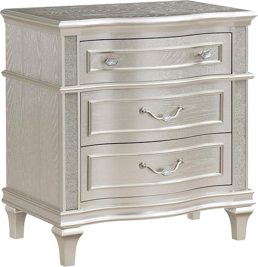 Coaster Home Furnishings Evangeline Modern Classic Wood 3-Drawer Bedroom Nightstand Bedside Table Organizer Unit with USB Charging Outlet Silver Oak 223392 by CoasterFineFurniture