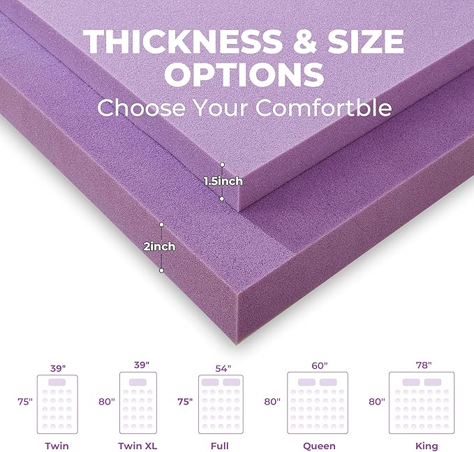 BDEUS 2 Inch Gel Memory Foam Mattress Topper Ventilated Soft Pressure Relieve Mattress Pad, Breathable Bed Topper, CertiPUR-US Certified, King Size