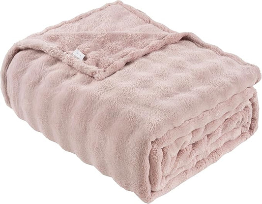 Faux Fur Bed Blankets King Size Pink, Soft Fluffy Bubble Blanket for Couch Sofa, Thick Warm Plush Fuzzy Rabbit Fur Large Blanket for All Season Use, 90"X 90"