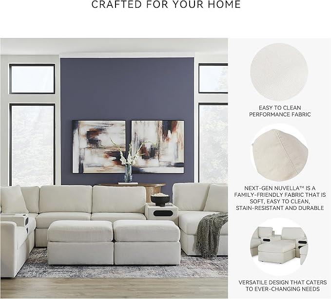 Signature Design by Ashley Modmax Contemporary Stain Resistant Upholstered Oversized Accent Ottoman with Non-Skid Legs, White