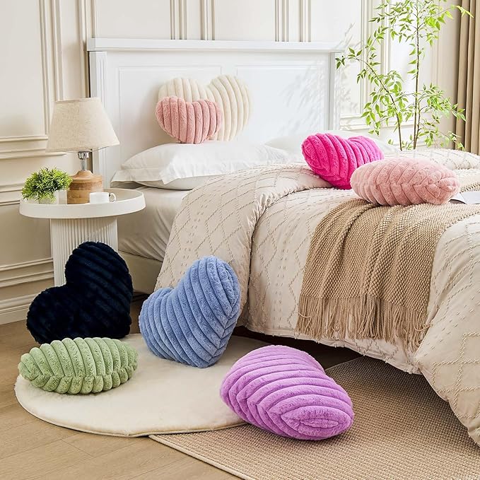XVTRU Heart Pillows Heart Decorative Pillow Soft Fluffy Heart Shaped Dusty Blue Throw Pillows with Faux Rabbit Fur Aesthetic Room Decor Cute Small Pillow for Valentines Mother's Day