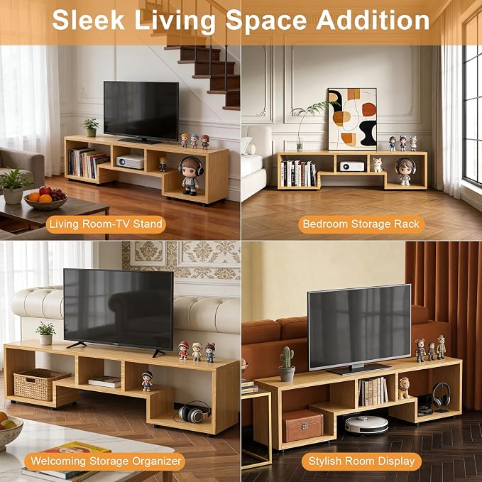 Lightdot TV Stand for TVs up to 55'', Modern Entertainment Center with Open Storage Large Capacity for Collection, Media TV Table Console for Living Room/Bedroom/Sofa Cabinet, Easy Assembly - Walnut - Image 2