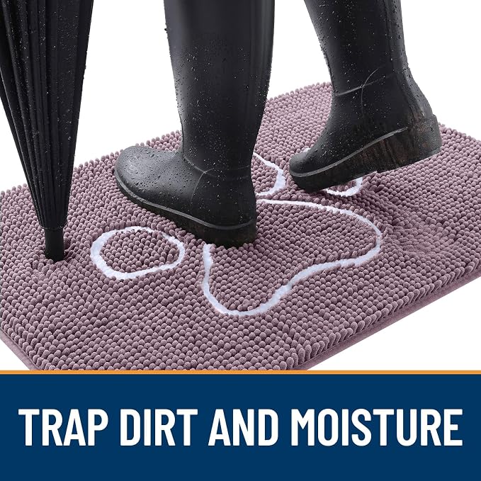OLANLY Dog Door Mat for Muddy Paws 30x20, Paw Print Design, Absorbs Moisture and Dirt, Absorbent Non-Slip Washable Doormat, Quick Dry Chenille Mud Mat, Entry Indoor Entryway Carpet, Deep Plum - Image 2