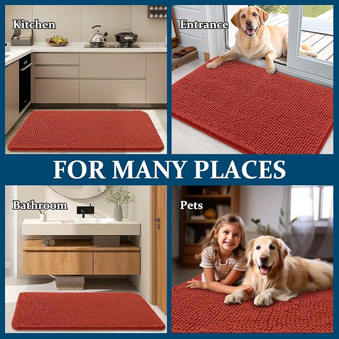 OLANLY Dog Door Mat for Muddy Paws 44x32, Absorbs Moisture and Dirt, Absorbent Non-Slip Washable Doormat, Quick Dry Chenille Mud Mat for Dogs, Entry Indoor Entryway Carpet for Inside Floor, Maple Red - Image 8