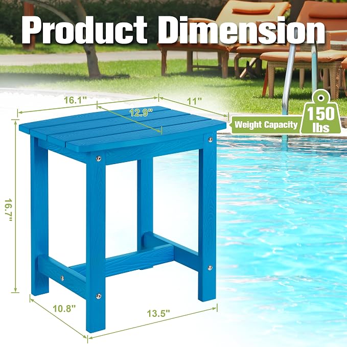 Y&M Outdoor Side Table, HIPS Adirondack Small Single Table, Waterproof Square Outside Table, Balcony Modern End Tables for Patio, Pool, Beach, Porch, Deck, Indoor or Outdoor Use, Bright Blue - Image 3
