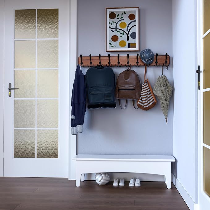 SKOLOO Rustic Large Wall Mounted Coat Rack-38.6'' Long Coat Rack for Wall, Pine Solid Wood Coat Rack Hook, Farmhouse Coat Hanger Wall Mount for Hanging Jacket Coat Hat, Pack of 2 - Image 5