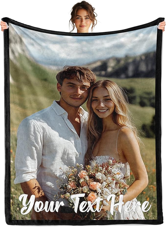 Custom Blanket with Picture Text, Personalized Throw Photo Blanket, Customized Valentine's Day for Boyfriend Girlfriend Husband Wife, Couple Gifts for Him/Her