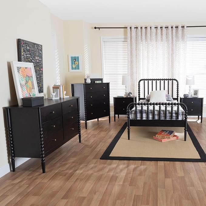 Baxton Studio Lucera Bobbin Wood Bedroom Set, 5-Piece, Twin, Black
