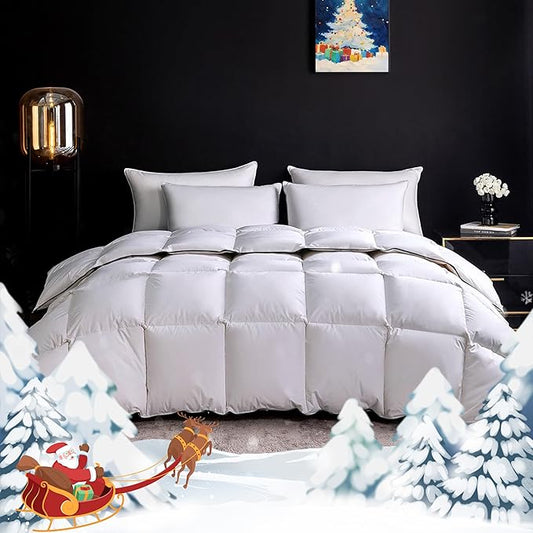 Ousidan Goose Feather Down Fiber Comforter Queen Size,100% Organic Cotton Duvet Insert,All-Season Luxury Duvet Insert with Baffle Box Design, 700+Fill Power Hotel Collection Bedding Comforter