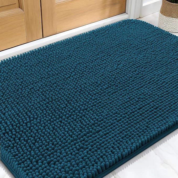 OLANLY Dog Door Mat for Muddy Paws 30x20, Absorbs Moisture and Dirt, Absorbent Non-Slip Washable Doormat, Quick Dry Chenille Mud Mat, Entry Indoor Entryway Carpet for Inside Floor, Atlantic Blue by OLANLY