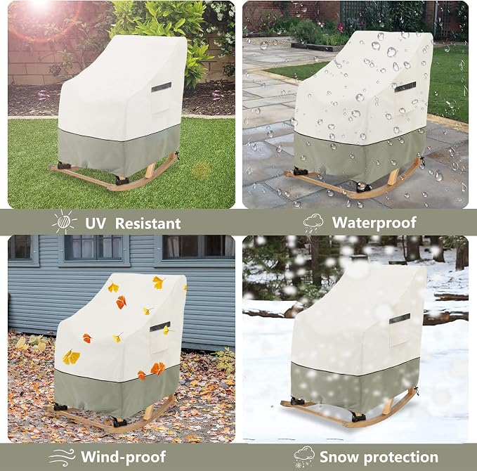 Patio Rocking Chair Cover 2-Pack,Rocking Chair Covers for Outdoor Furniture, 27.5W x 32.5D x 39H Inch,Rocking Chair Covers Waterproof,White&Grayish Green - Image 8