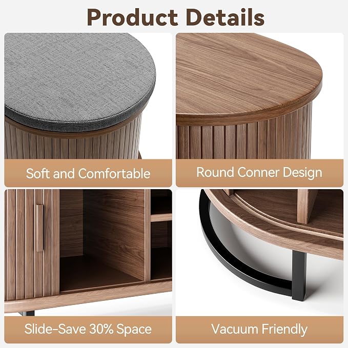 Decofy Storage Bench with Cushion and Sliding Doors, 47.2 Inch Large Entryway Shoe Bench with Sturdy Metal Feet, Multi-Functional for Entrance Hall, Bedroom, Living Room (Walnut) - Image 5