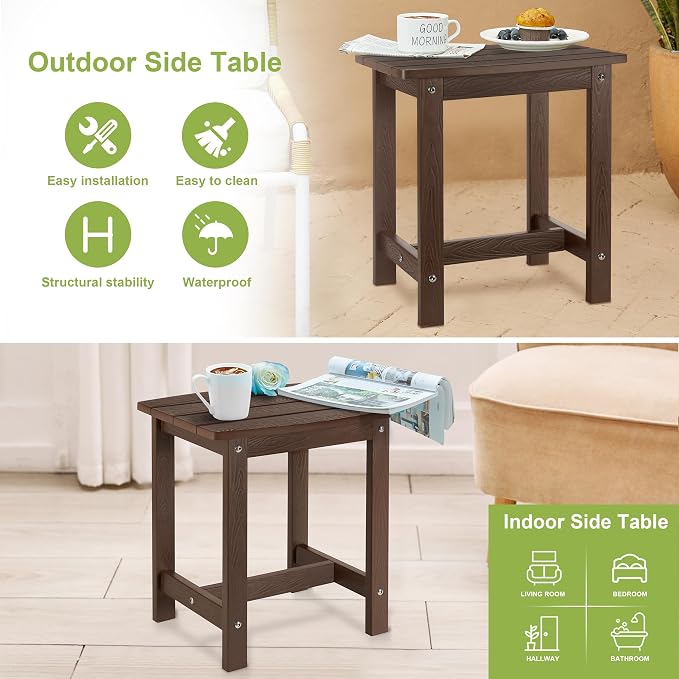 Y&M Outdoor Side Table, HIPS Adirondack Small Single Table, Waterproof Square Outside Table, Balcony Modern End Tables for Patio, Pool, Beach, Porch, Deck, Indoor or Outdoor Use (Coffee, 2 Pack) - Image 7
