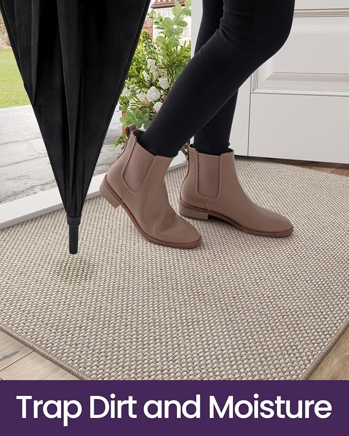 DEXI Ultra Thin Door Mat Indoor Entrance 17x30, Non Slip Rubber Backed Entryway Mats Dirt Trapper, Low Profile Front Doormat for Inside Entry, Patio, Porch, Beige - Image 5