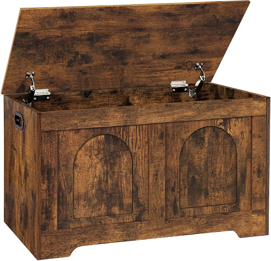DINZI LVJ Storage Chest, 31.5”Wooden Toy Box with 2 Safety Hinges, Entryway Storage Bench with Flip-Top, Sturdy Storage Trunk for Living Room, Bedroom, Easy Assembly, Rustic Brown by DINZILVJ