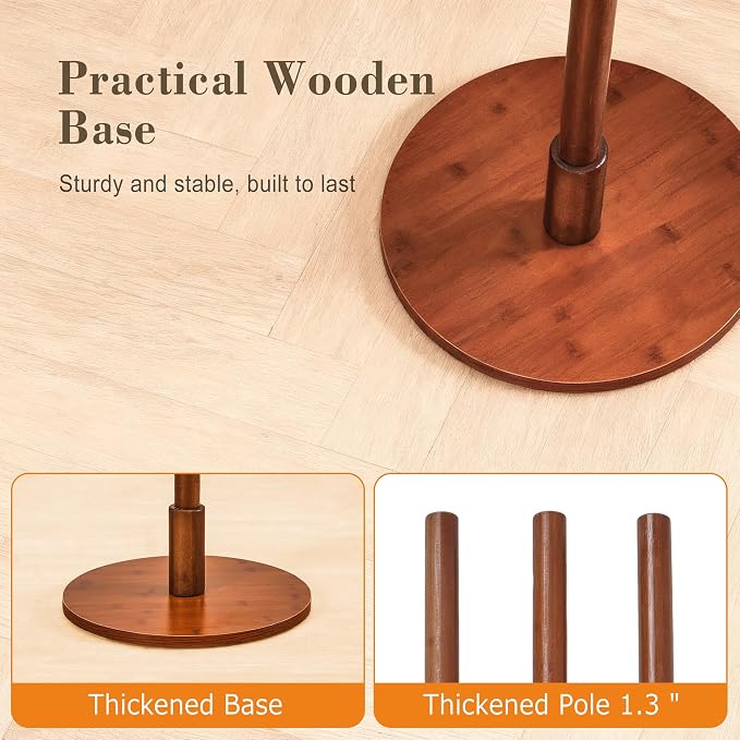 VECELO Coat Rack Freestanding, Entryway Hanger Stand, Umbrella Holder, Hall Tree With Hooks, Floor Standing Metal Tree Stand,Walnut - Image 5