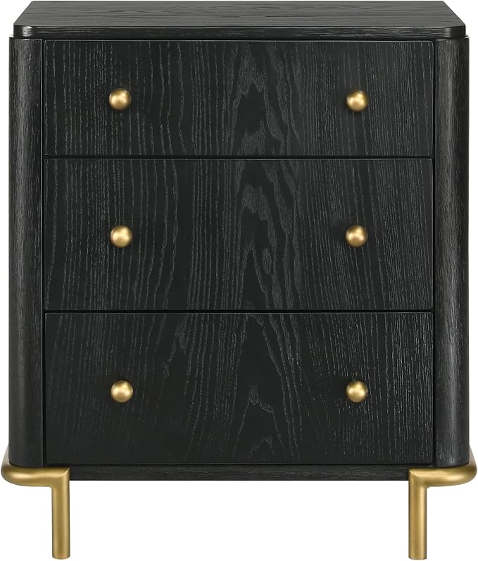 Coaster Home Furnishings - Arini - Wood - 3-Drawer Nightstand with Dual USB Ports, Felt-Lined Top Drawer, Aged Brass Round Knobs and Metal Base - Bedroom - Black - 224332 - Image 7