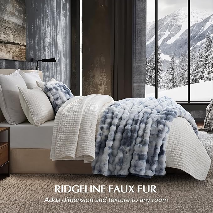EverGrace Ultra Soft Luxury Fluffy Faux Rabbit Fur Throw Blanket, Thick Warm Bubble Throw for Bed, Cozy Plush Reversible Blankets for Couch, Chair, Sofa, Cloud Blue, 60x80 Inches