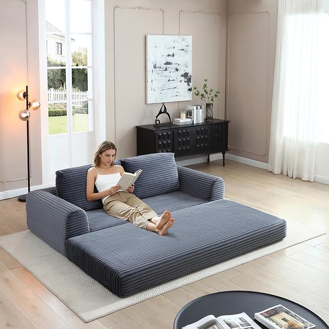 Foldable Boneless Love Seat Couches in a Box, Modern Floor Foam Sleeper Sofa Bed 2-in-1 Convertible Cloud Sofa for Home Apartments Bedroom