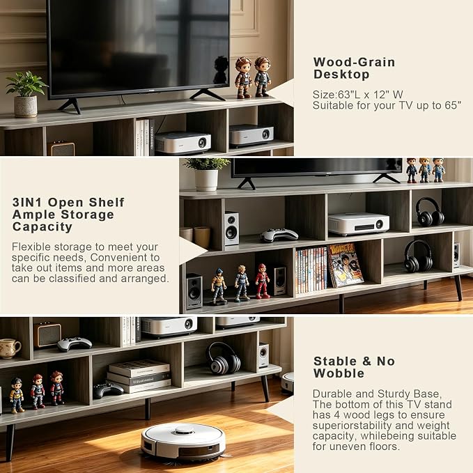 Lightdot 65" TV Stand Fits TVs Up to 75 Inch, Modern Entertainment Center with Power Outlet & Open Storage Shelves, Sofa Cabinet Media Console, Easy Assembly TV Table for Living Room,Bedroom - Image 5