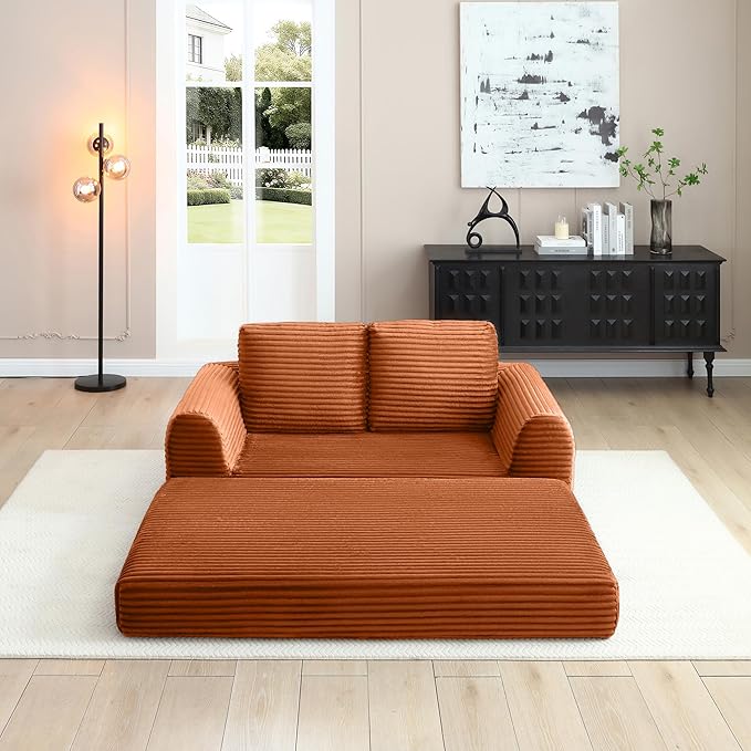 Foldable Boneless Love Seat Couches in a Box, Modern Floor Foam Sleeper Sofa Bed 2-in-1 Convertible Cloud Sofa for Home Apartments Bedroom