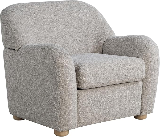 Studio Living® Jennifer 36.6" Arm Chair, Modern Style, Pocket Coil Comfort, Natural Wood Legs, Boucle Fabric, Pebble