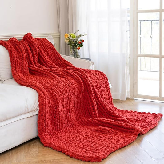 Chunky Knit Blanket - Luxury Soft Cozy 60 * 80 Throw Blanket,100% Woven Blanket Rope Knot Throw Blanket for Couch, Sofa, Home Decor, Gift - Machine Washable (Wine red, 60 * 80)