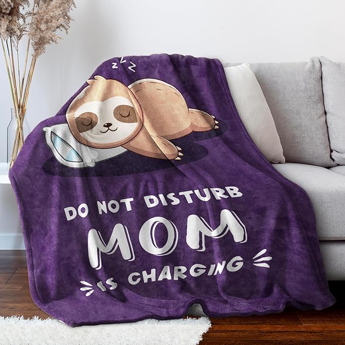 Funny Gifts for Mom Mothers Day, Mom is Charging Sloth Blanket, Birthday Gifts for Moms from Daguther Son, Moms Gift for Christmas, Soft Sloth Throws Blanket for Mother 60" x 50"