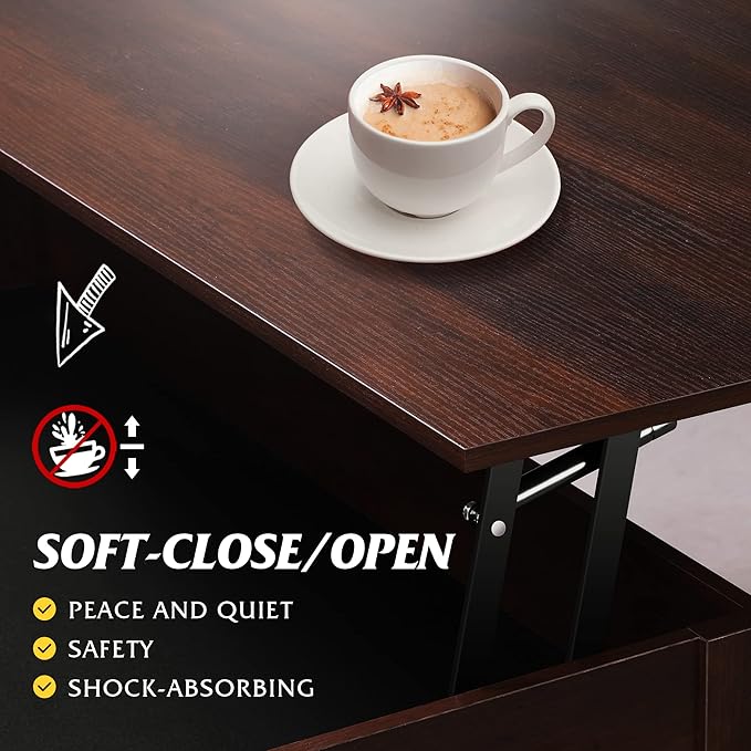 WLIVE Coffee Table, 39" Lift Top Coffee Table with Hidden Compartment, Storage Drawers and Storage Shelf for Living Room, Reception Room, Espresso
