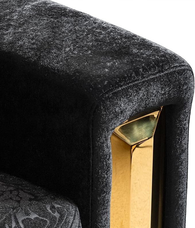 Furniture of America Samison II Glam Solid Wood Upholstered Couch with Accent Pillows, Damask Pattern and Gold Base, Comfortable Sofa for Living Room, Bedroom, Office, Black