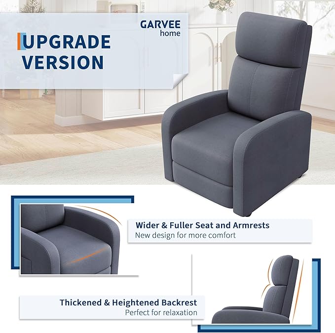 Garvee Recliner Chair for Adults Set of 2 PU Leather Lazy Recliner Ergonomic Adjustable Single Sofa Enhanced with Side Pocket, Tall Back, Wide Arms & Padded Seat, Home Theater Seating for Living Room