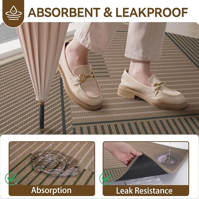 Front Door Mat 17''x30'', Non Slip Absorbent Dirt Resist Washable Low-Profile Indoor Doormat, Easy Clean Welcome Entryway Door Mats, Brown - Image 3