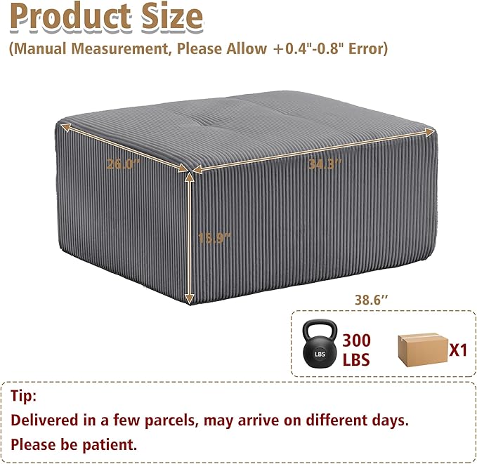 KIGOTY Modular Sectional Sofa, Comfy Cloud Sectional Couch, Soft Ottoman, Modern Boneless Couch for Living Room, No Assembly Required,Grey
