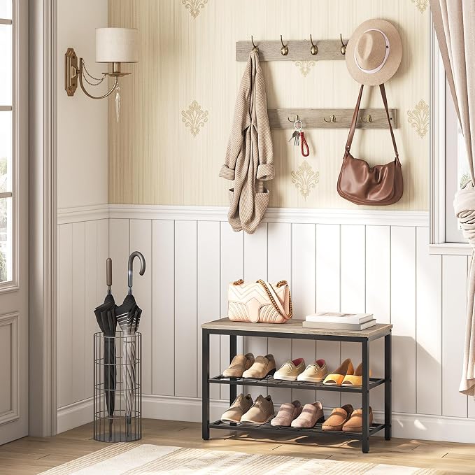 HOOBRO Hall Tree with Bench, Coat Rack Shoe Bench Set, Entryway Shoe Rack with Coat Hooks, Hall Tree Coat Rack, 27.6" L x 11.8" W x 18.1" H, Mud Room, for Foyer, Front Door, Greige BG07MT01 - Image 2