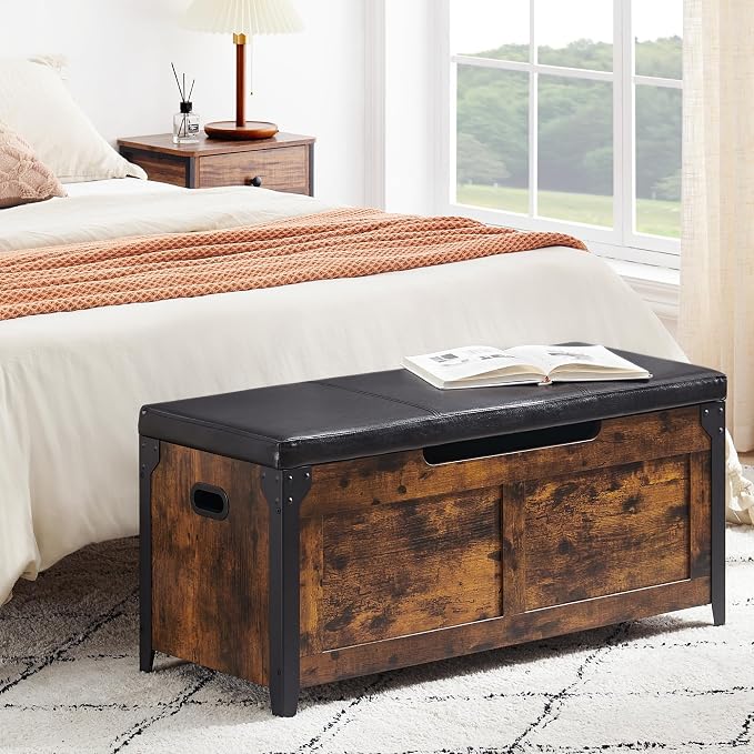 GAOMON Storage Chest, Wooden Storage Trunk with Metal Frame, Entryway Shoes Bench with Cushion, Large Storage Organizer, 39.4" Lift-Top Storage Chest with 2 Hinges for Bedroom, Living room - Image 3