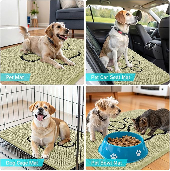 OLANLY Dog Door Mat for Muddy Paws 30x20, Paw Print Design, Absorbs Moisture and Dirt, Absorbent Non-Slip Washable Doormat, Quick Dry Chenille Mud Mat for Dogs, Entry Indoor Entryway Carpet, Vanilla - Image 7