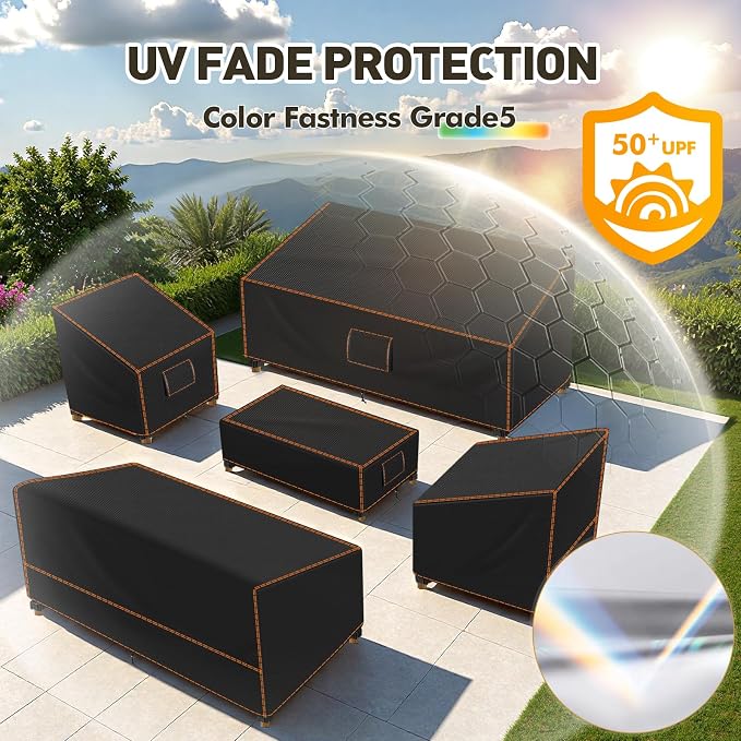 SUNICO Patio Furniture Set Covers, 5 Piece Patio Covers for Outdoor Furniture Waterproof, 420D Outdoor Furniture Cover, UV Fade Protection, Tear-Resistant, Black - Image 4