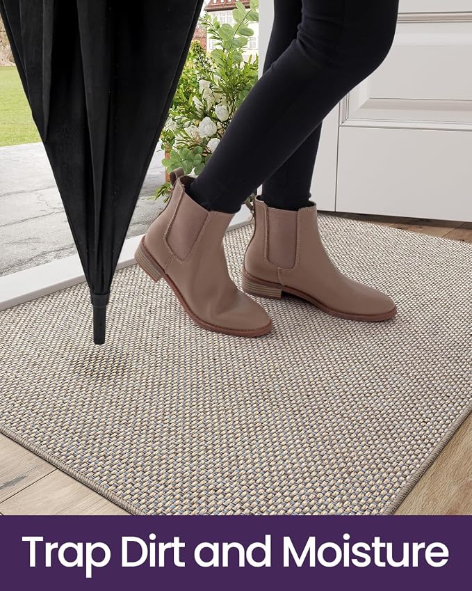 DEXI Ultra Thin Door Mat Indoor Entrance 48x72, Non Slip Rubber Backed Entryway Mats Dirt Trapper, Low Profile Front Doormat for Inside Entry, Patio, Porch, Beige - Image 5