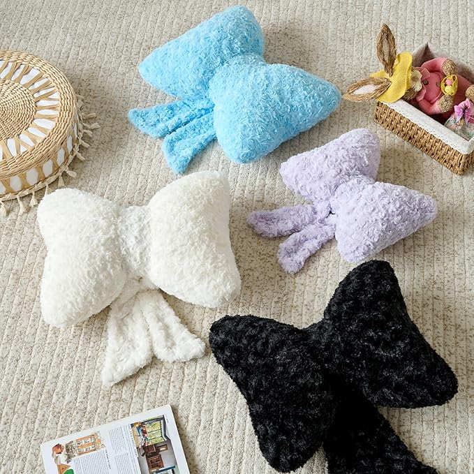 Bow Pillow, Decorative Bow Pillows with Soft Plush for Couch Bed, Bow Shaped Throw Pillow Room Decor for Bedroom, Bow Decorative Pillow for Living Room (Black, Large-16 Inches)