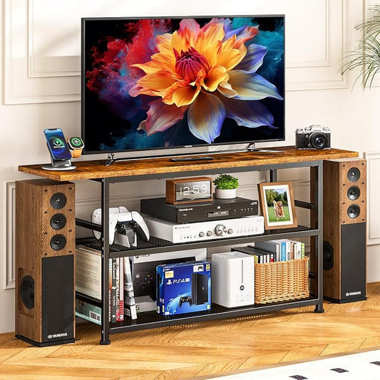 ThreeHio TV Stand for TVs up to 55 Inch TV, Entertainment Center with 3 Tier Open Storage Shelves, Media Console Table for Living Room, Bedroom, Rustic Brown by ThreeHio