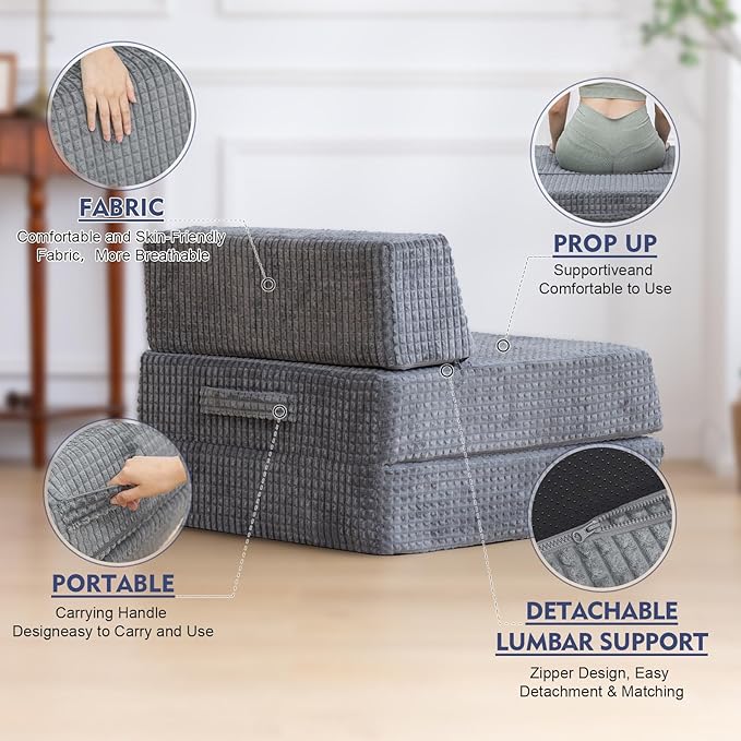 Futon Sofa Bed,Sleeper Chair - Convertible Sectional Sleeper Sofa, Floor Bed Mattress for Guest Bed,Removable Zippered Back Support, Perfect for Living Room and Bedroom (Gray)